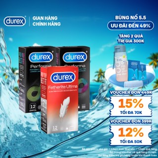Bộ 2 bao cao su Durex Performa kéo dài thời gian và 1 Durex Durex Fetherlite Ultima siêu mỏng (size 52mm, hộp 12 bao)