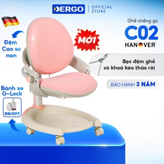 Ghế Ngồi Học Chống Gù DERGO Hanover C02 Cao Cấp – Đệm Cao Su Non, Điều Chỉnh Chiều Cao, Khóa Bánh Xe Tự Động