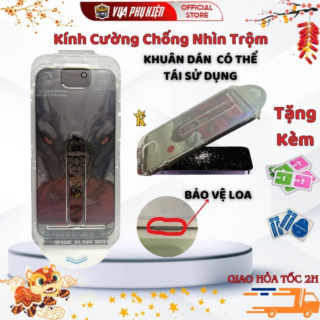 Kính Cường Lực iphone tự hút bụi MKING ,có kèm khung tự dán ,bảo vệ màng loa thế hệ mới, 11 12 13 14 15 16 17 Promax