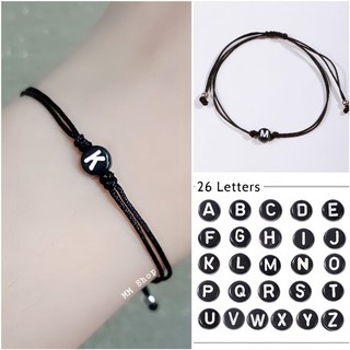  Vòng tay chữ cái màu đen thiết kế đơn giản cho nam và nữ vòng tay khắc chữ cái đầu tên dây có thể điều chỉnh 