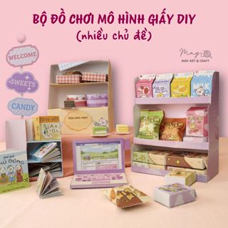 Bộ đồ chơi tự làm mô hình giấy 3D D.I.Y đồ chơi lắp ráp nhiều chủ đề dễ thương kệ đồ ăn vặt, tủ sách mini, kệ bánh ngọt