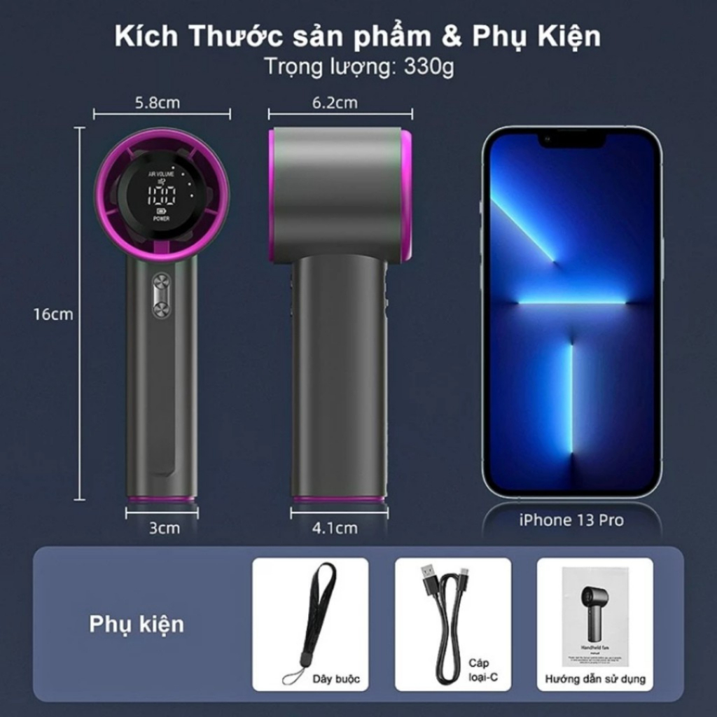 Quạt cầm tay tích điện mini METIS có thể sạc lại, cầm tay, di động, gió mạnh,100 tốc độ gió | BigBuy360 - bigbuy360.vn