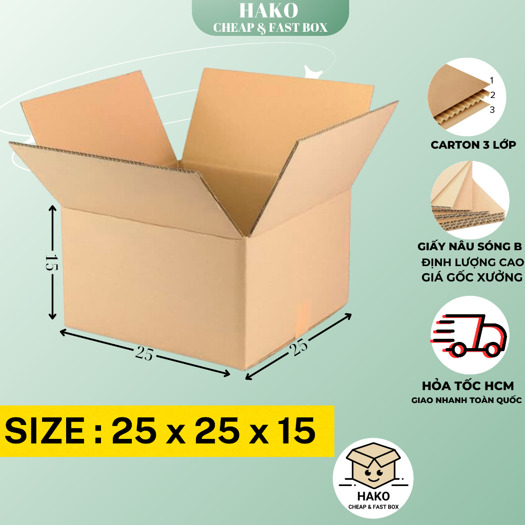 Size 25x25x15 , thùng giấy hộp carton đóng hàng Hako box