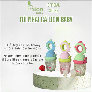 Túi nhai ăn dặm chống hóc Lion baby an toàn cho bé gồm 1 túi nhai và 3 núm nhai