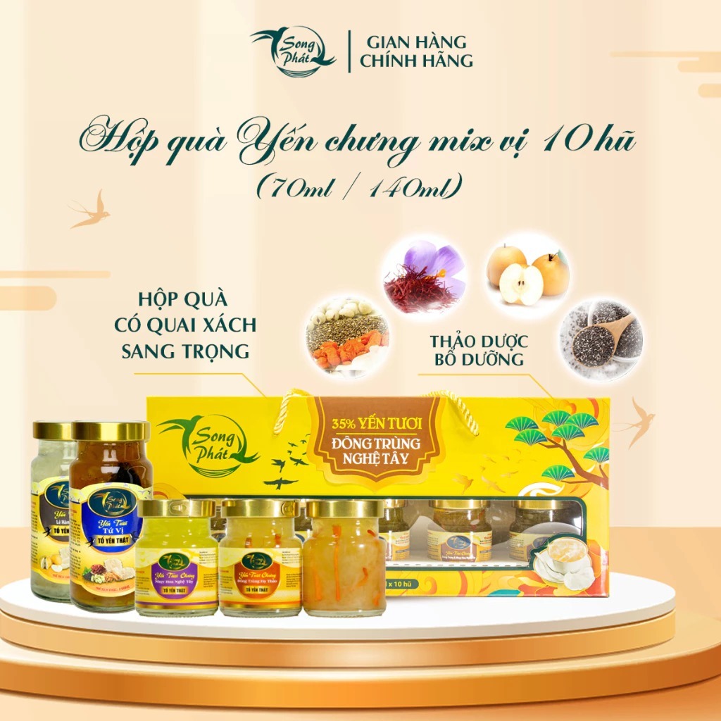 Hộp quà 10 hũ Tổ yến hộp quà mix vị Song Phát làm đẹp tự nhiên tăng sức đề kháng hồi phục sức khỏe