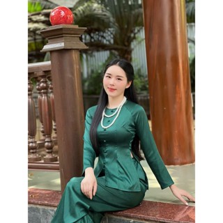  Hân Nguyễn Áo Bà Ba - B.A143 - Bộ Áo Bà Ba Gấm Vân Xước   QUẦN GẤM XƯỚC   Cổ Tròn Nút Bọc Dây Kéo 