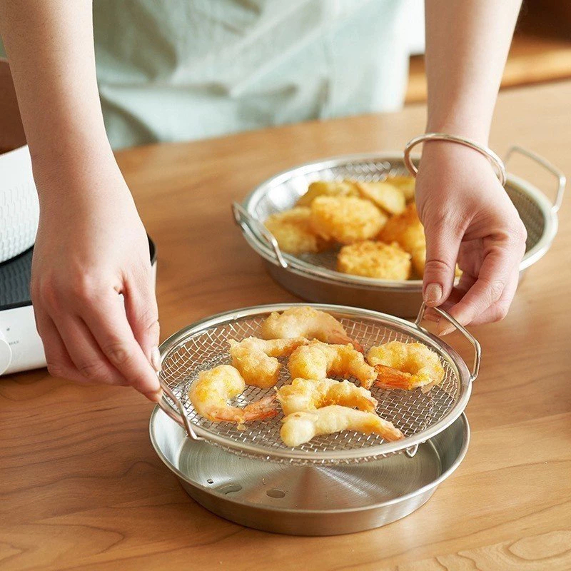 Set Khay Ráo dầu dùng trong chiên xào Kèm Vỉ Lưới - Chất Liệu Inox 304- Size 20cm, bỏ dầu thừa P98.2