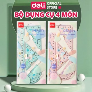  Bộ Dụng Cụ 4 Món Cute Deli - Eke Thước kẻ Đo Độ Trong Suốt Dễ Nhìn Tỉ Lệ Đo Chuẩn Xác Chuyên Dụng Cho Học Sinh 