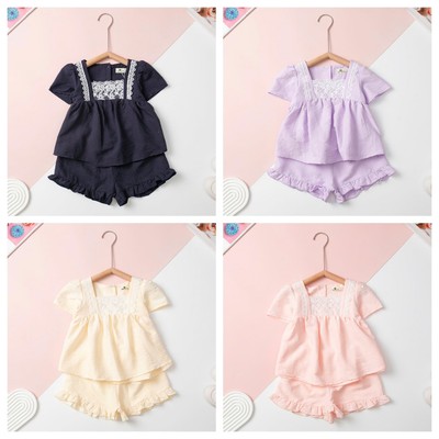 Bộ quần áo vải đũi LITIBABY cộc tay, quần đùi mùa hè cho bé gái từ 2 đến 14 tuổi