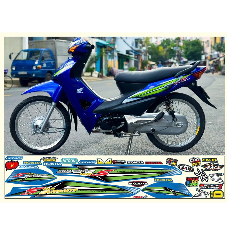 TEM RỜI WAVE S 100 XANH DECAL 3 LỚP