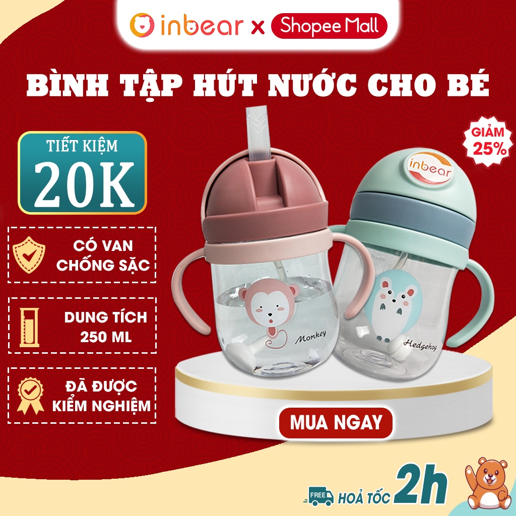  Bình Tập Hút Cho Bé Inbear 250ml - Chống Sặc - An Toàn Và Tiện Lợi - Bình Tập Uống Cho Bé 