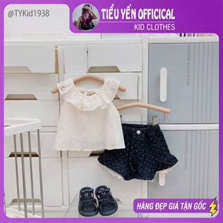 Quần áo trẻ em, Đồ bộ đi học đi chơi bé gái, áo thô và quần sooc jean cho bé 9-25kg S1938 | Tiểu Yến KID