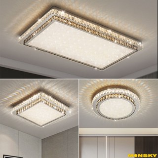 Đèn ốp trần MONSKY KOW pha lê hiện đại trang trí nội thất cao cấp kèm bóng LED 3 màu ánh sáng