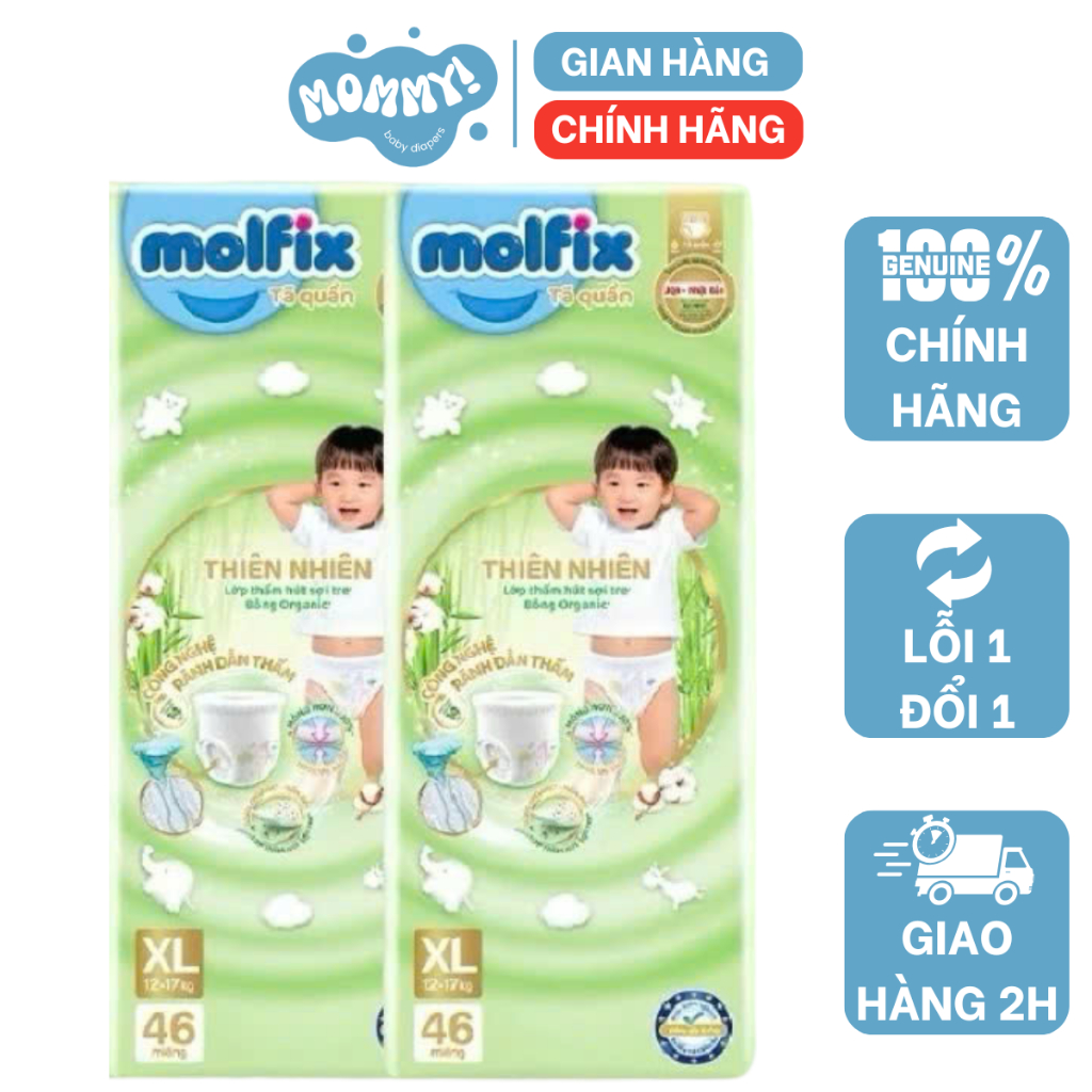  Bỉm molfix Mega Jumbo Thiên nhiên  Combo 2 gói Super Jumbo  M120 L104 XL92 XXL84  