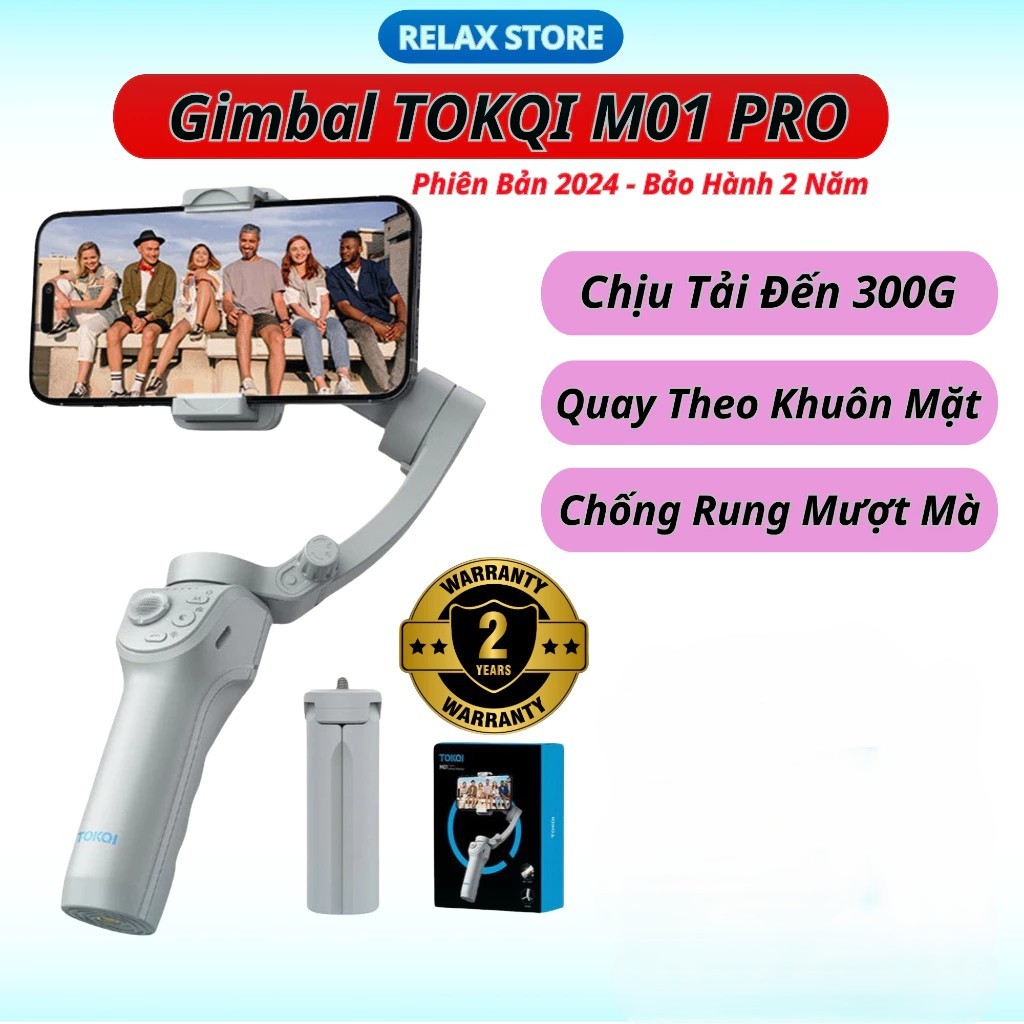 Gimbal TOKQI M01 chống rung điện thoại, gymbal 360 độ gậy chụp ảnh 3 chân quay theo vật thể cao cấp