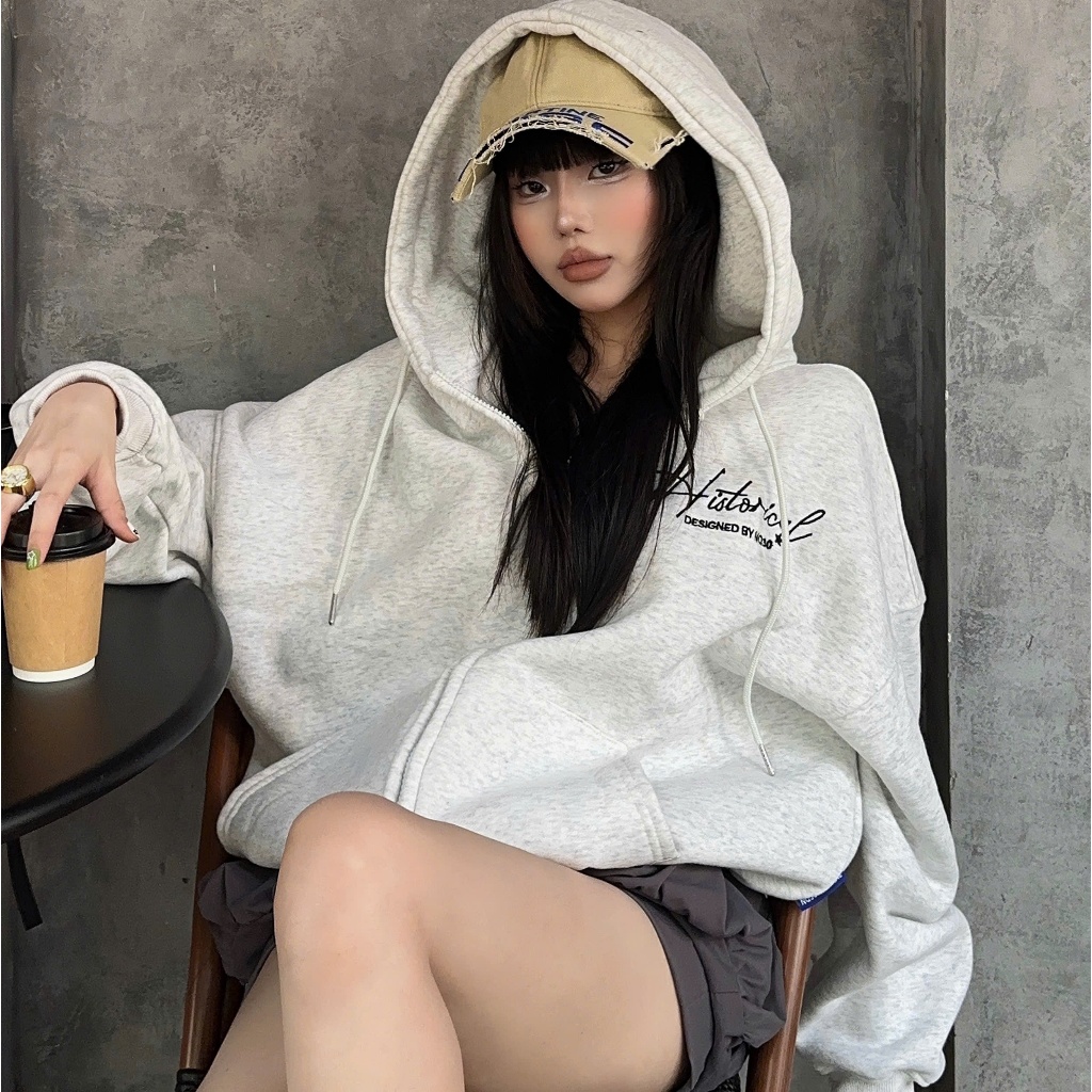 Áo Khoác Hoodie Zip Nỉ Cotton Thêu Xù NQ30 HISTORICAL Form Boxy Nam Nữ Unisex | BigBuy360 - bigbuy360.vn