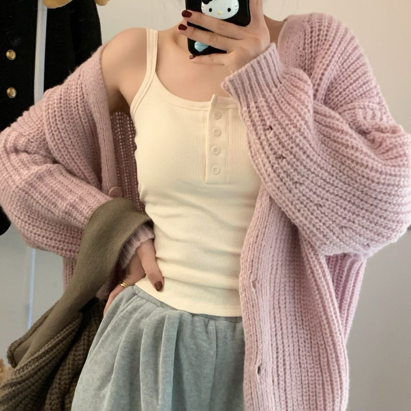Áo 2 Dây  Len Thun, Áo Len CÓ MÚT ĐỆM quai Nhỏ 4 Màu Cài Khuy Ngực Ôm Body Dáng Croptop Quyến Rũ Bl90 (có bigsize) | BigBuy360 - bigbuy360.vn