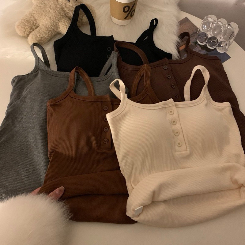 Áo 2 Dây  Len Thun, Áo Len CÓ MÚT ĐỆM quai Nhỏ 4 Màu Cài Khuy Ngực Ôm Body Dáng Croptop Quyến Rũ Bl90 (có bigsize) | BigBuy360 - bigbuy360.vn