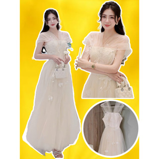 Đầm váy trắng công chúa váy đi bàn cô dâu cưới trễ vai đính lông vũ hoa đá maxi xoè dài bigsize sang chảnh FLOWER