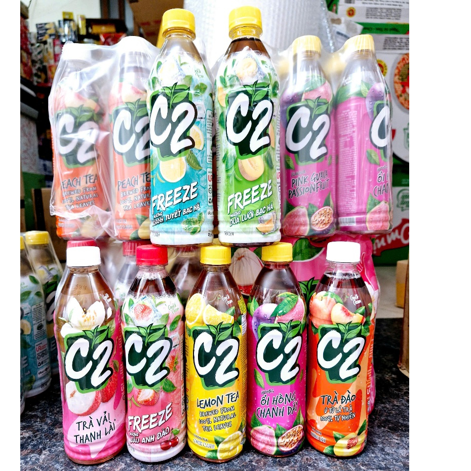 Nước Trà xanh C2 vị chanh / vị táo chai 360ml/455ml