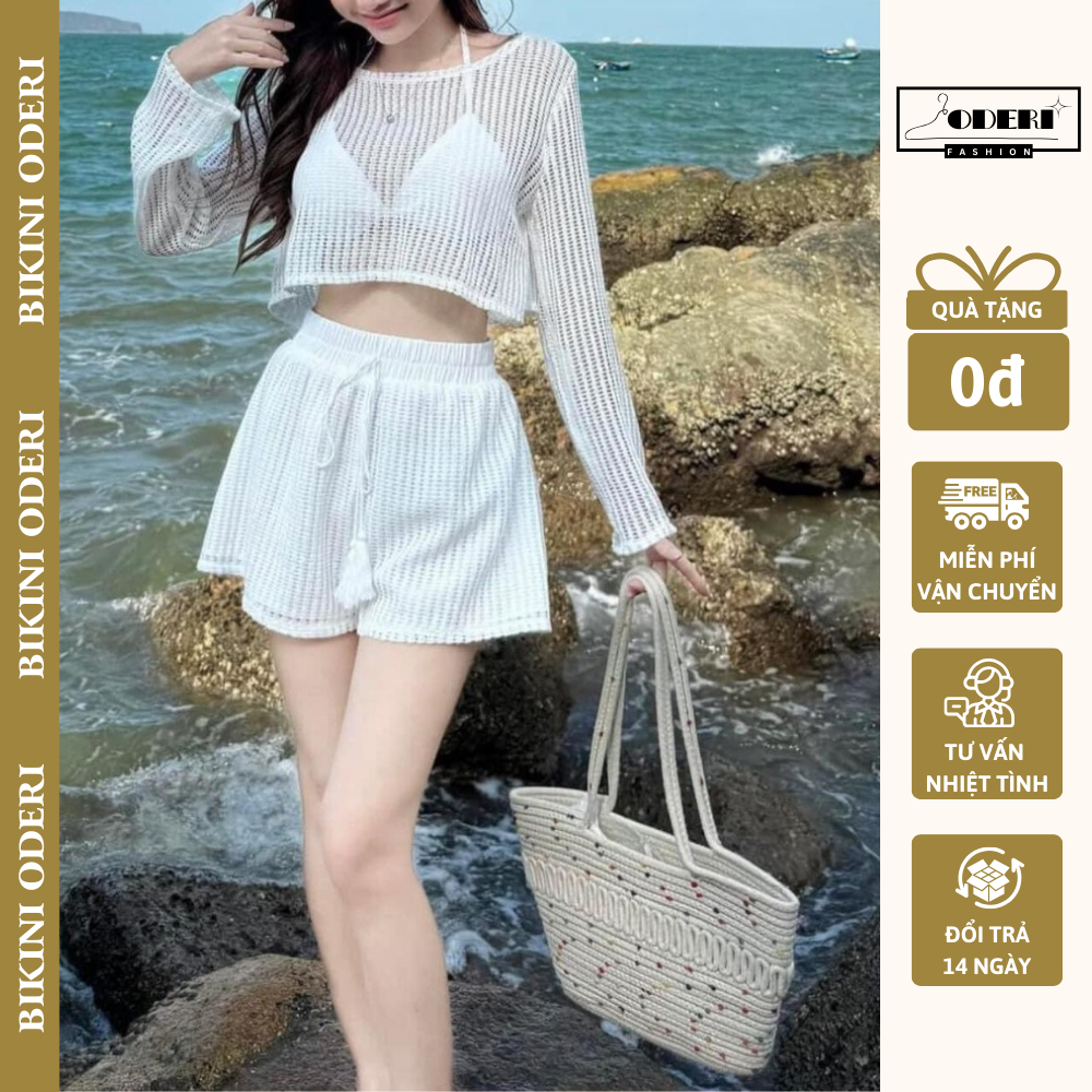 MS977, SÉT BIKINI 3 MÓN ÁO CROTOP TAY DÀI,BRA TAM GIÁC QUẦN CẠP CAO 2 LỚP Trẻ Trung | BigBuy360 - bigbuy360.vn