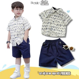  Set bộ sơ mi tay ngắn cho bé trai họa tiết my friend kèm quần short kaki 9 đến 28kg BERNIE H1124B64 