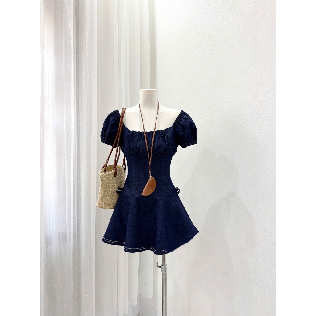 [V.07]: Váy Denim Nhúm Ngực Tay Bồng Xòe Dáng Ngắn Đính 2 Nơ Hông + Quần Váy Rời Sang Chảnh (Ảnh Thật Trải Sàn) Lollaye | BigBuy360 - bigbuy360.vn