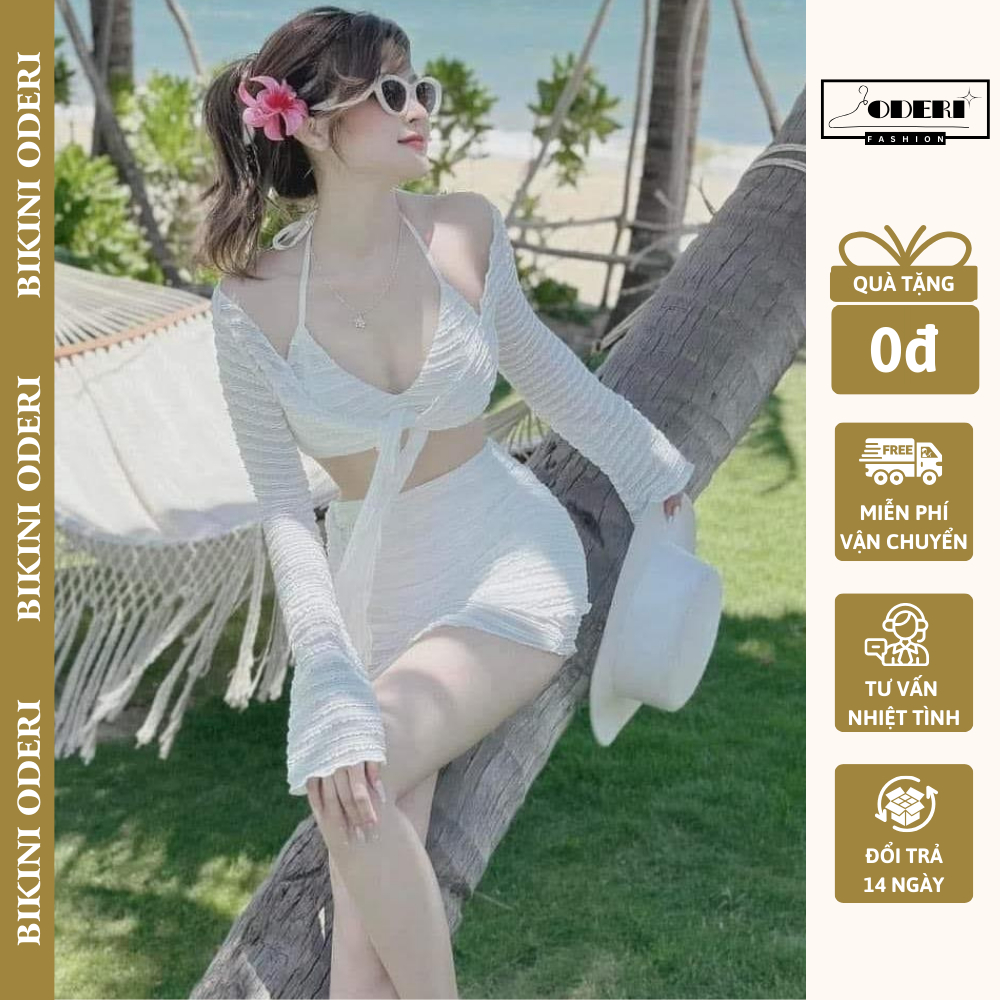 Size [M,L,XL] Bikini đồ bơi đi biển set 4 món gợn sóng 3D dễ thương 922 | BigBuy360 - bigbuy360.vn