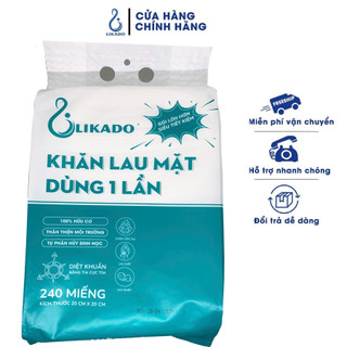  Khăn Lau Mặt Dùng 1 Lần LIKADO túi lớn 240 tờ cotton  20x20cm  