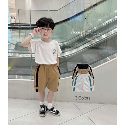 Quần short Beemo phối lines vải da cá thoáng mát cho bé trai từ 9-24kg 4191QHB