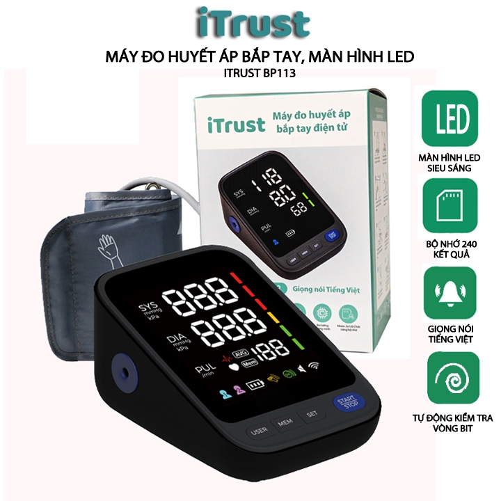 Máy đo huyết áp bắp tay ITrust BP113 màn hình led lớn, giọng nói tiếng việt, bảo hành chính hãng 3 năm