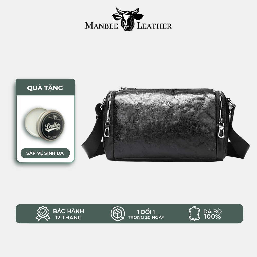 Túi Đeo Chéo Đeo Vai Nam Da Bò Nguyên Tâm Manbee 6071 - Túi Messenger Công Sở Nam Size 28 Đựng Ipad Mini Đi Học Đi Làm