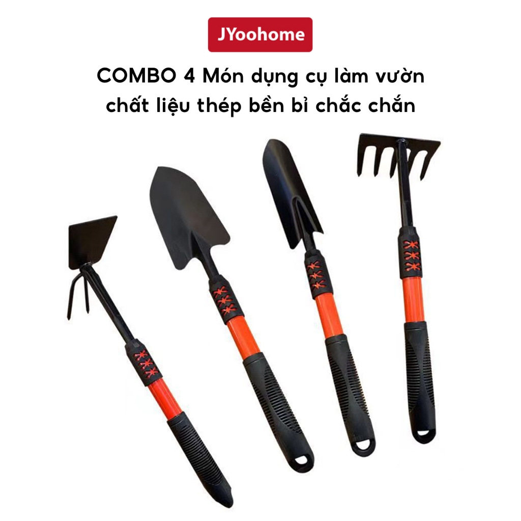 COMBO 4 Món Dụng Cụ Làm Vườn Mini Tay Cầm Bọc Cao Su JYoohome Cuốc Xẻng Cào Đất Tiện Lợi Đồ Làm Vườn
