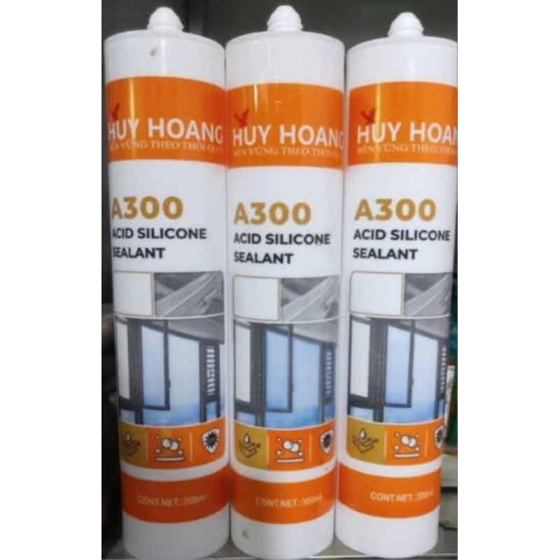 Keo silicon huy hoàng A300 trắng trong lọ 300ml