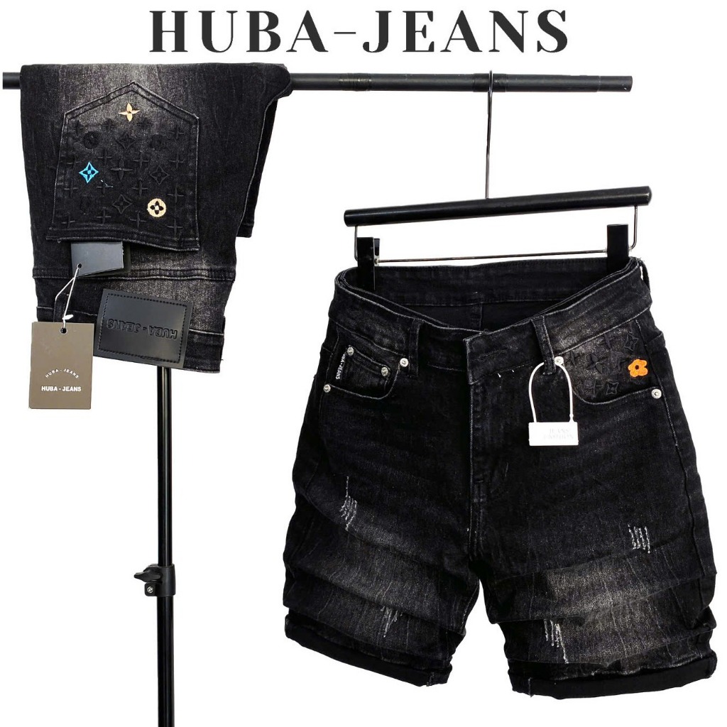 Quần short jeans nam HUBA-JEANS (có BIGSIZE ) đen wash bassic Menswear quần purple P