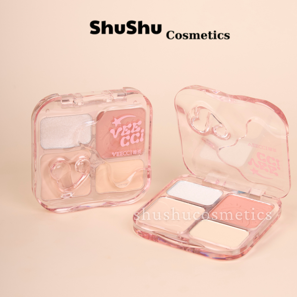 Bảng Phấn Má & Highlight Tạo Khối  VEECCI 4 Ô Chống Nước Lâu Trôi 9G SHUSHU COSMETICS