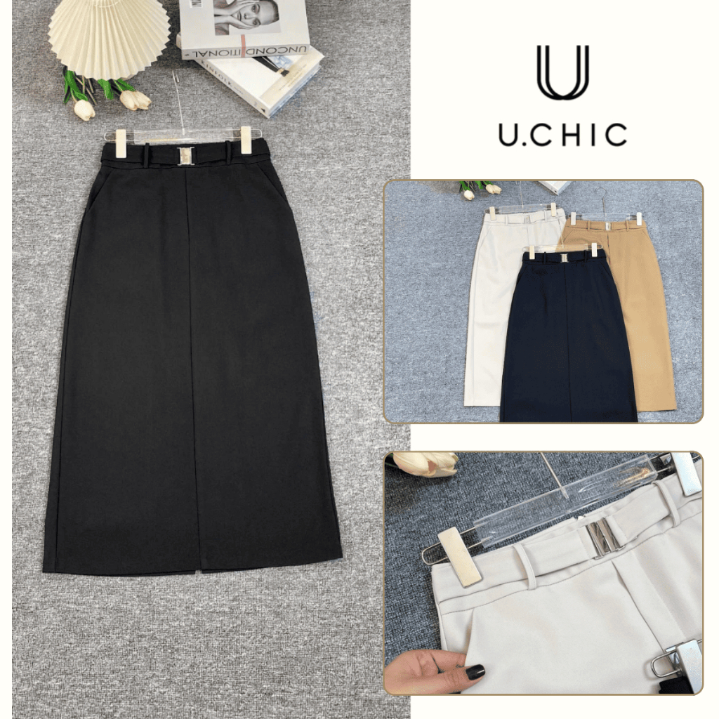 Chân váy chữ A moi giả tôn dáng, chất vải dày dặn, thiết kế thanh lịch trẻ trung | U.Chic