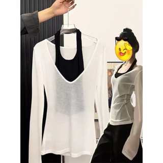 Áo cổ tim thun giấy TẶNG KÈM YẾM siêu cute cho nữ