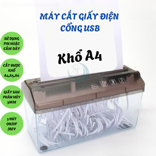  Máy hủy giấy tự động A4 dùng điện USB Pin 2A-Máy huỷ tài liệu- Máy cắt giấy Shredder A4 USB cắt tự động phù hợp cho 