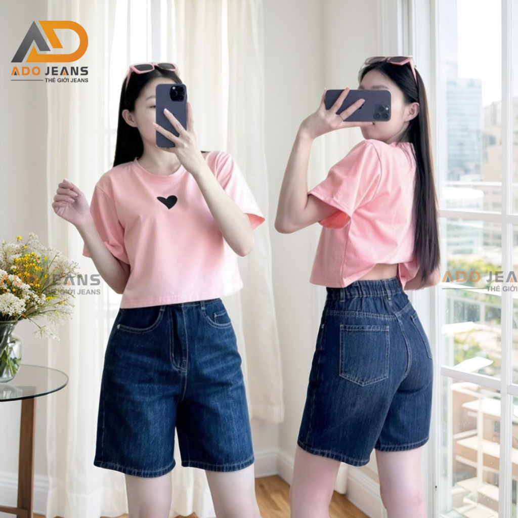 Quần short Jeans lững nữ cạp chun basic chuẩn form tôn dáng -chất Jeans bò dày mịn đẹp tôn dáng (Mã 