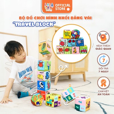 [Tặng kèm bóng vải] Bộ 8 đồ chơi hình khối xúc xắc vui nhộn Lalala Baby, vừa chơi vừa học tập TRAVEL BLOCK