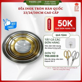  Đĩa Inox Tròn Hàn Quốc 23 26 30cm Cao Cấp Khay Inox 304 Đựng Thức Ăn Hoa Quả Đĩa Nhựa Tiện Dụng 