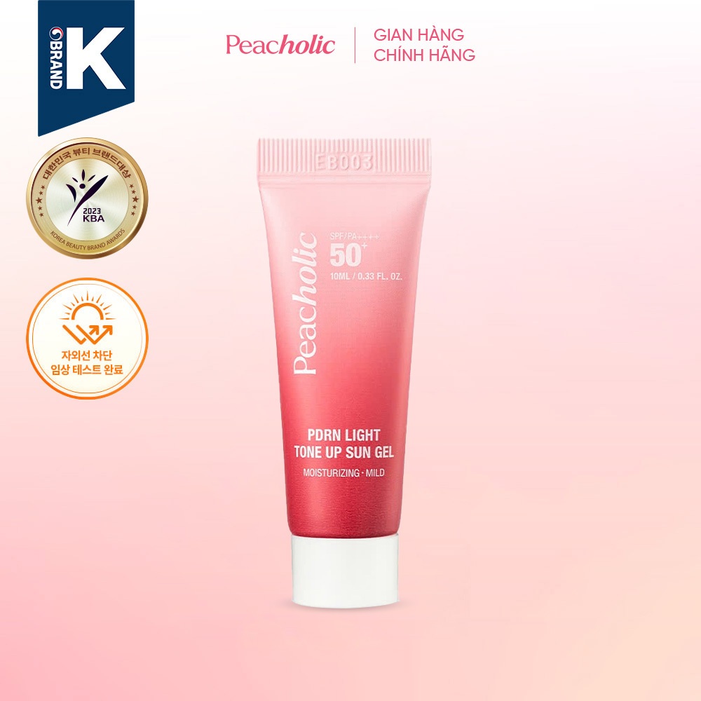 (Size mini 10mk) Kem chống nắng nâng tone Peacholic PDRN Light Tone Up Sun Gel SPF50+