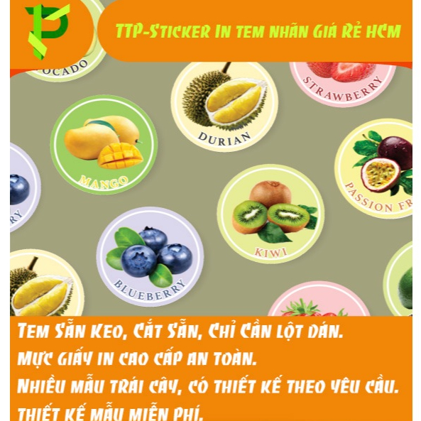 100 Tem hương trái cây dán nắp chai Decal Sticker lột dán Cắt Sẵn