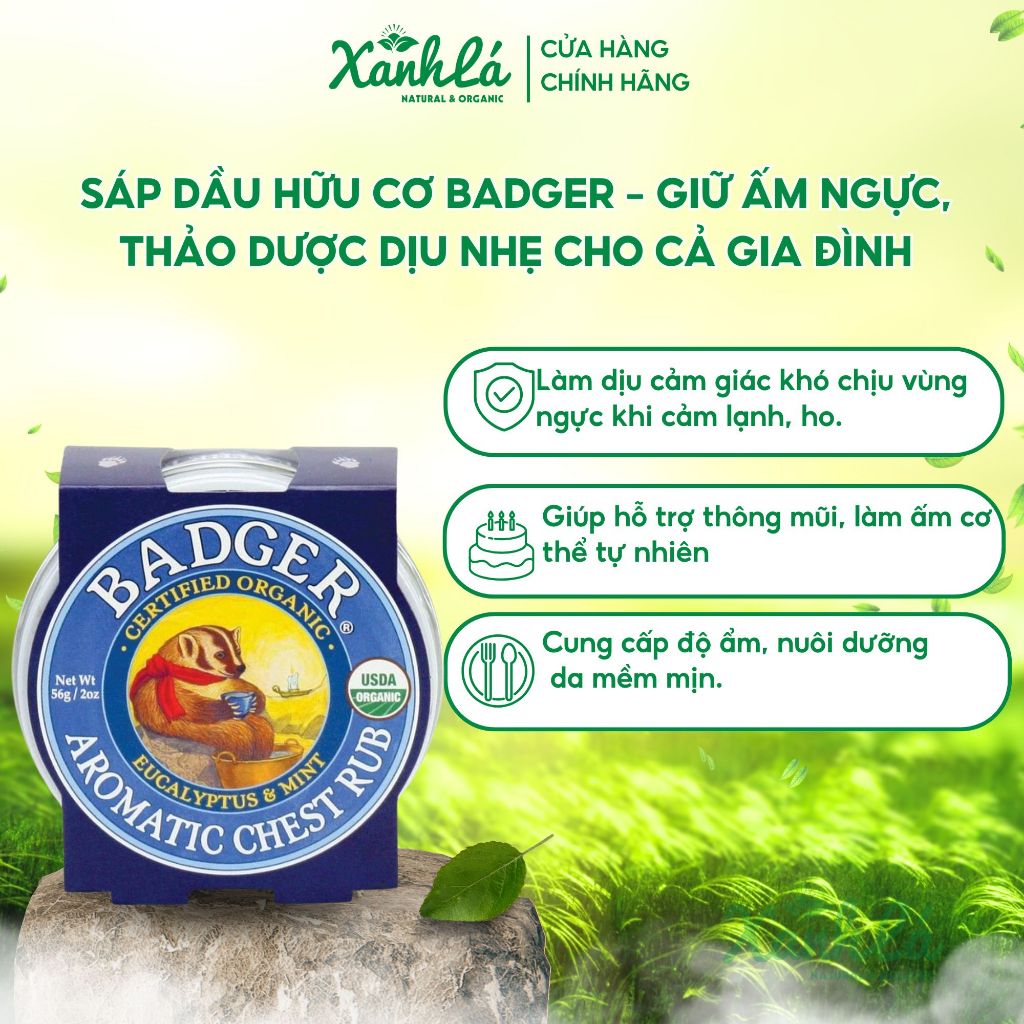 Sáp Dầu Hữu Cơ Badger – Giữ Ấm Ngực, Thảo Dược Dịu Nhẹ Cho Cả Gia Đình