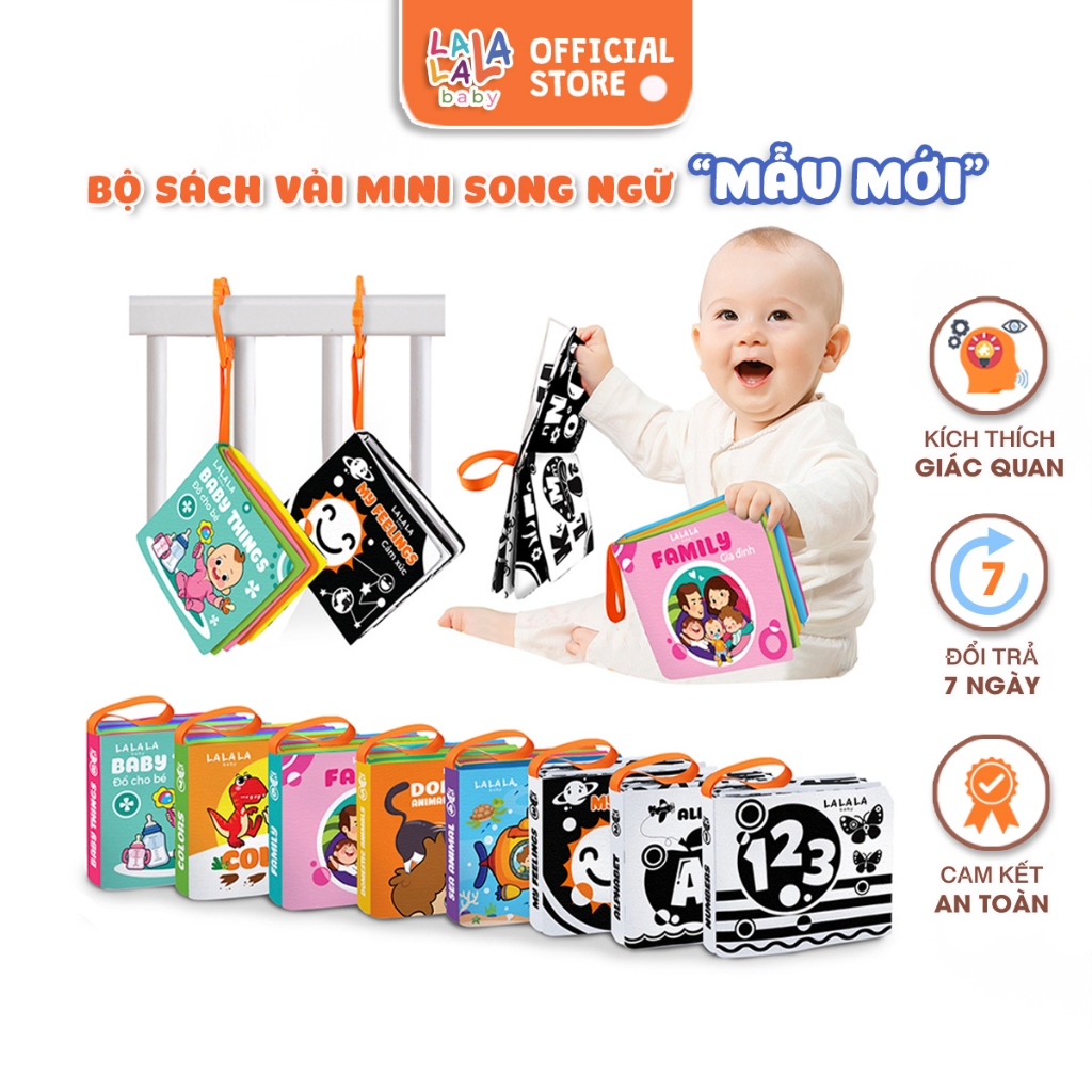 Sách vải đồ chơi cho bé sơ sinh chất liệu an toàn, 8 mặt sột soạt, phát triển đa giác quan của Lalala baby 12x12cm