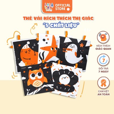 Thẻ vải kích thích thị giác cho bé. Bộ ĐỒ CHƠI 5 CHẤT LIỆU Lalala baby. THE5CL01