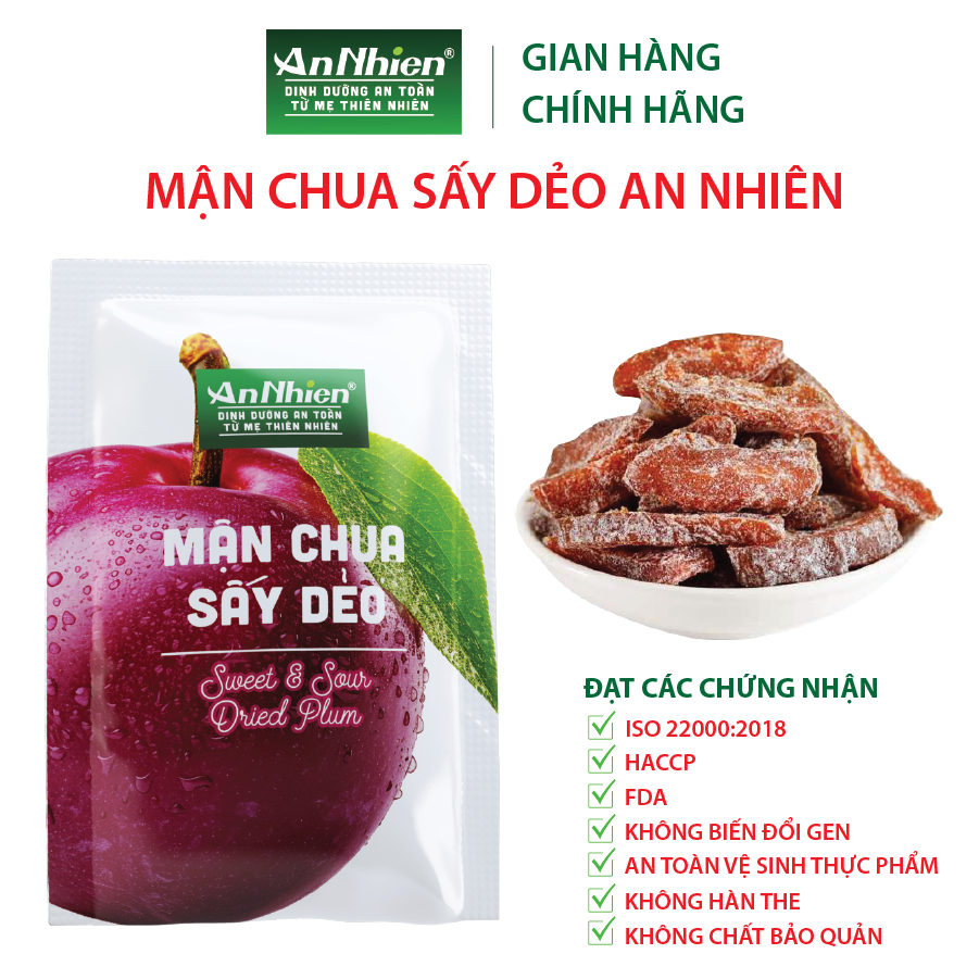 Mận Chua Sấy Dẻo An Nhiên 50g, Trái Cây Sấy Dẻo, Ăn Vặt Healthy, Vị Chua Ngọt