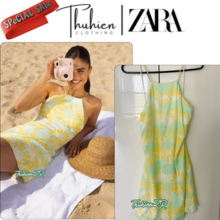 THUHIENZR(sẵn XS)Váy mini ZARA 8342/139/947 SATIN hoạ tiết hoa vàng(kèm ảnh thật)