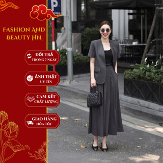 [ TẶNG KÈM ĐAI ] VT250341 - Set Vest Công Sở Nữ Áo Blazer Tay Ngắn + Chân Váy Dài Xếp Ly Sang Chảnh Phong Cách Hàn
